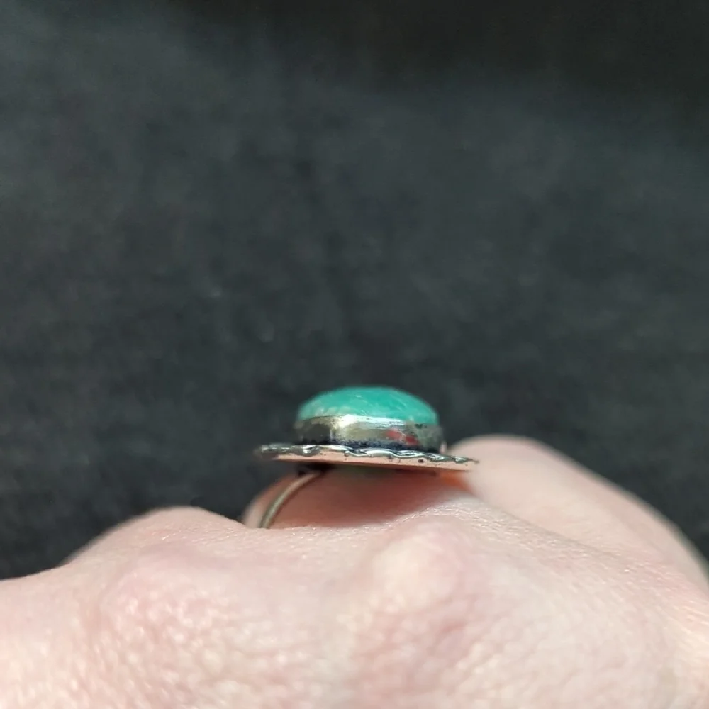 Silver Plated Teal Blue Green Amazonite Gemstone Statement Ring - size 8